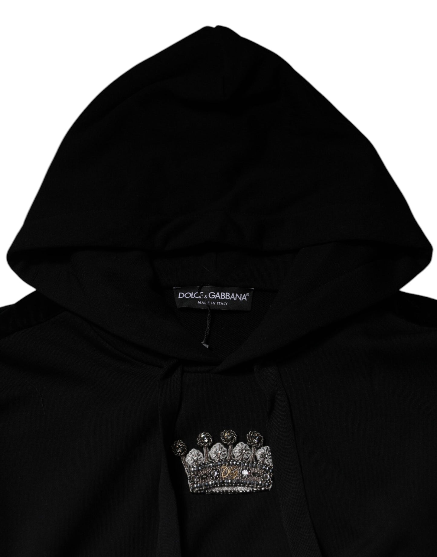 Dolce & Gabbana Black Crown Cotton Hooded Sweatshirt Sweater