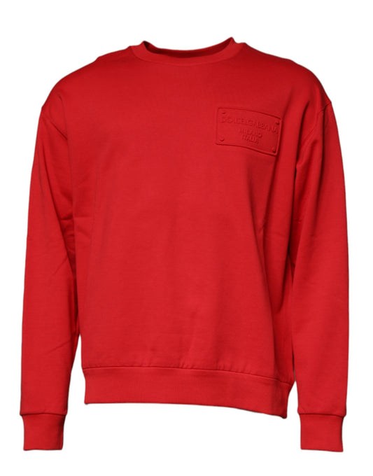 Dolce & Gabbana Red Logo Cotton Crew Neck Pullover Sweater