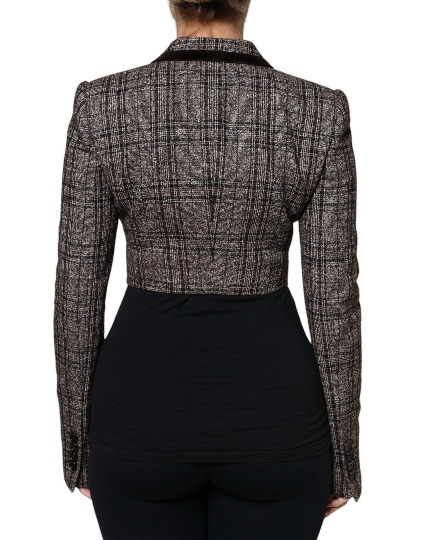 Dolce & Gabbana Brown Plaid Long Sleeve Cropped Coat Jacket