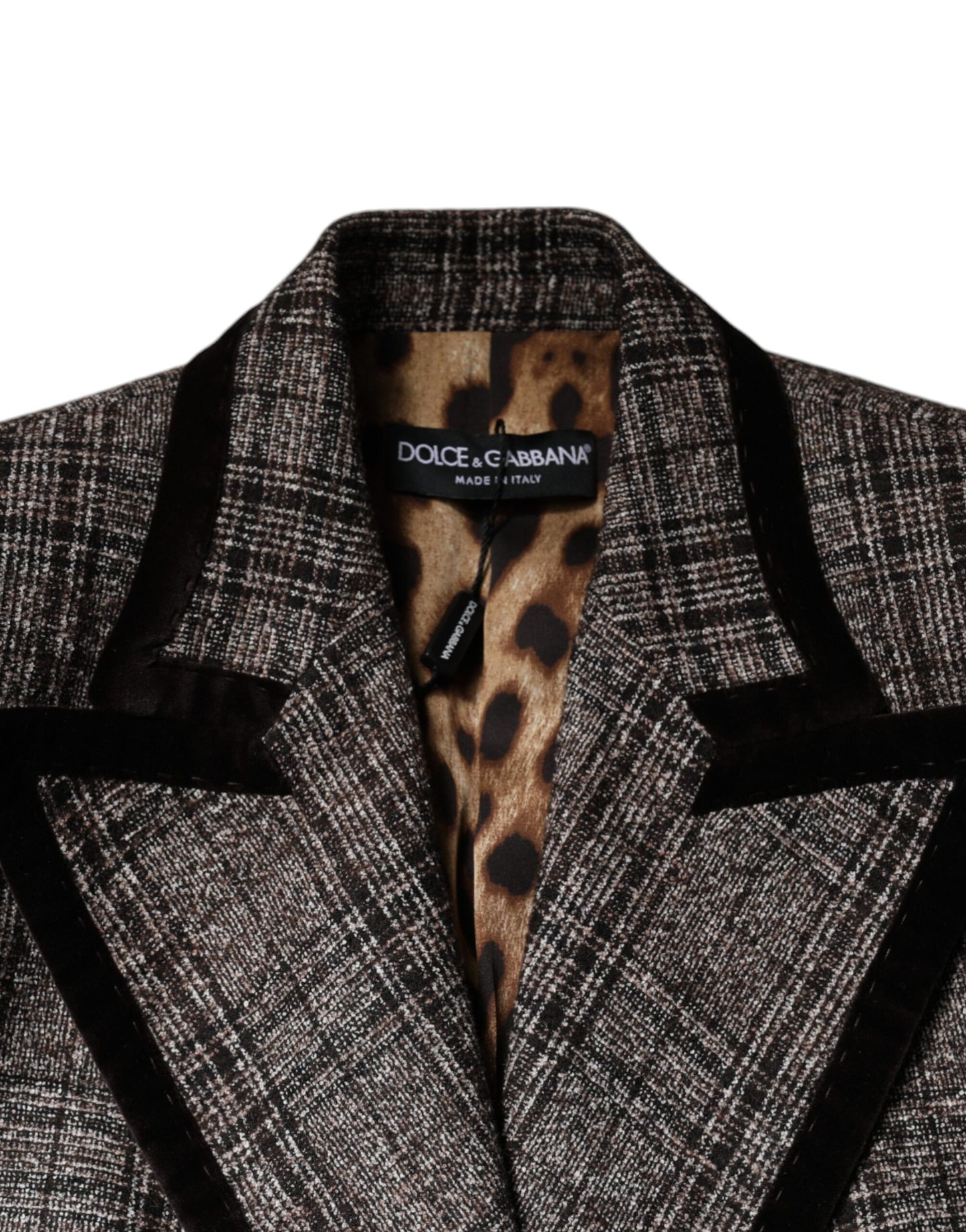 Dolce & Gabbana Brown Plaid Long Sleeve Cropped Coat Jacket