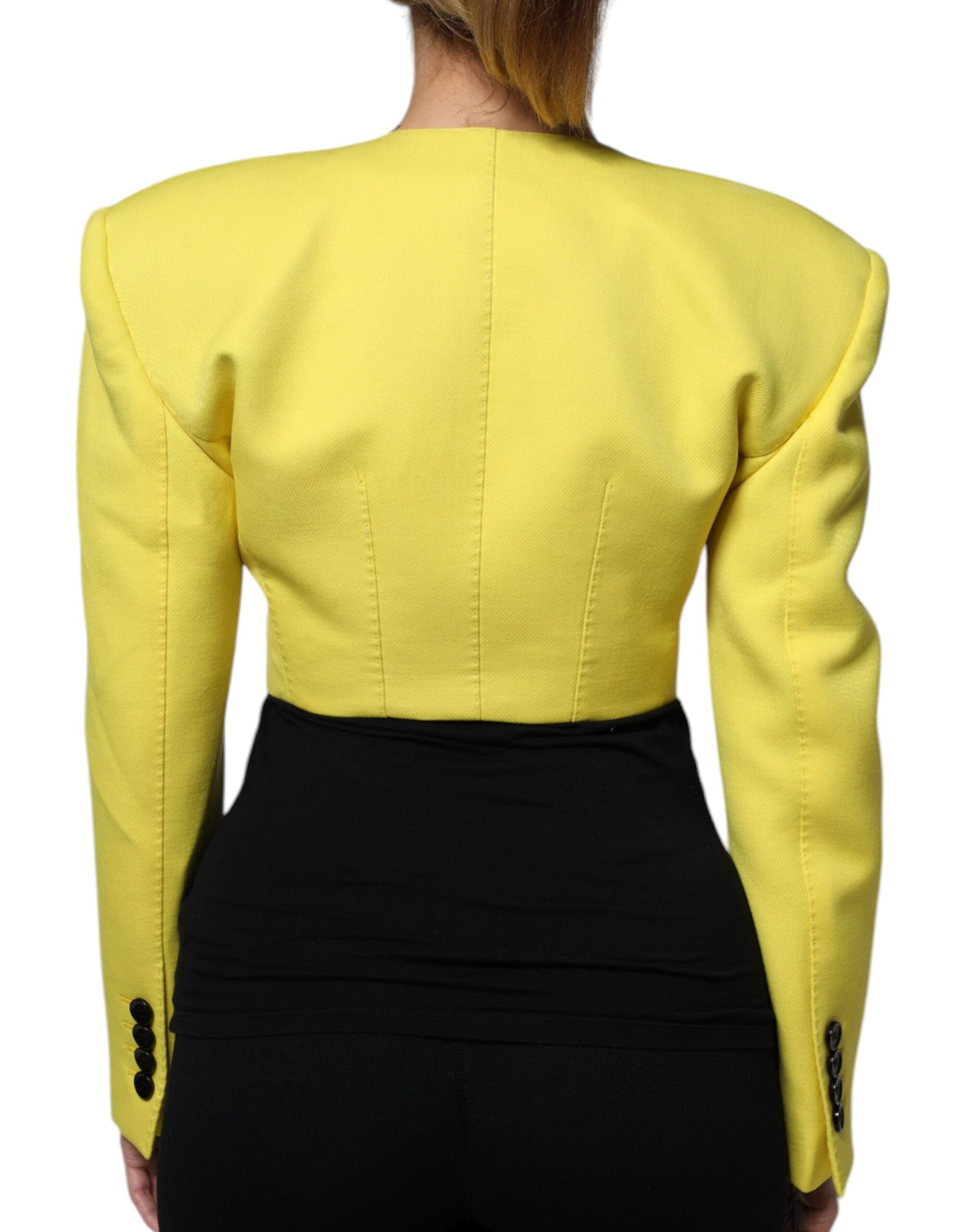 Dolce & Gabbana Lemon Yellow Wool Long Sleeves Cropped Coat Jacket