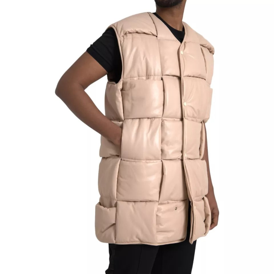 Bottega Veneta Beige Quilted Sleeveless Calf Leather Jacket