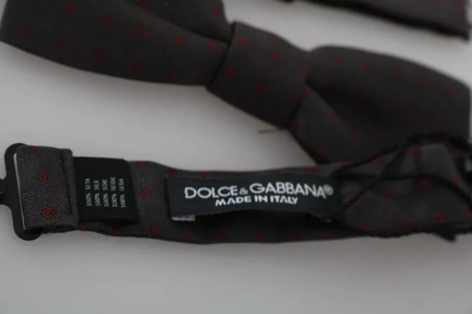 Dolce & Gabbana Gray Dotted Silk Adjustable Neck Bow Tie