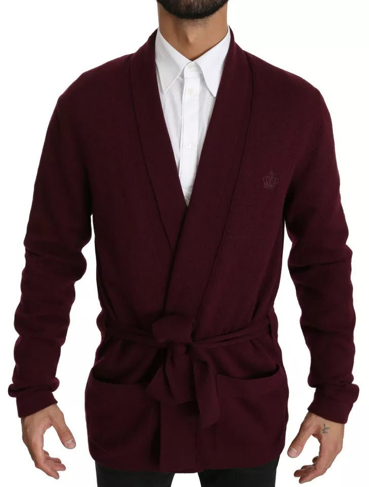 Dolce & Gabbana Bordeaux Cashmere Crown Cardigan Sweater