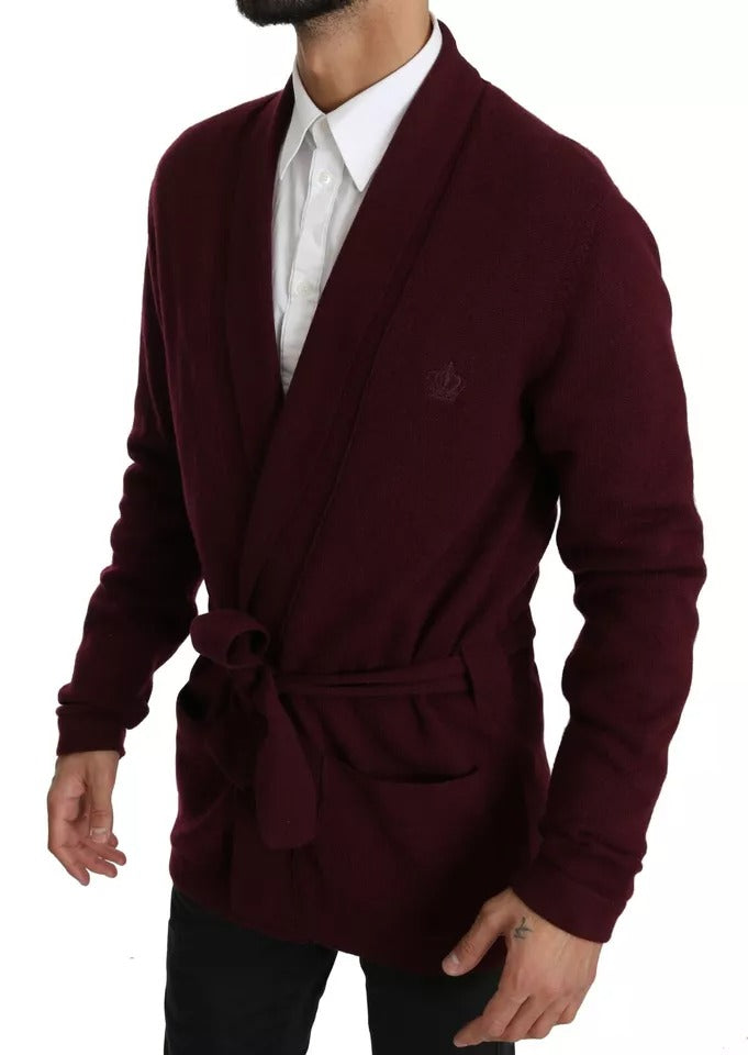 Dolce & Gabbana Bordeaux Cashmere Crown Cardigan Sweater