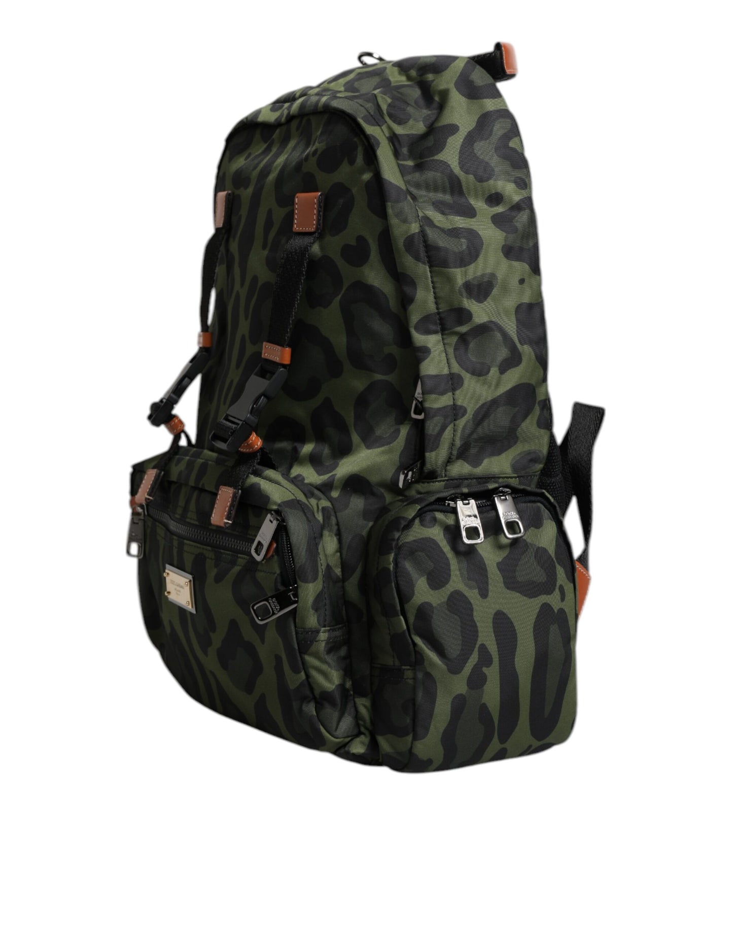 Dolce & Gabbana Green Leopard Nylon Travel Back Pack Bag