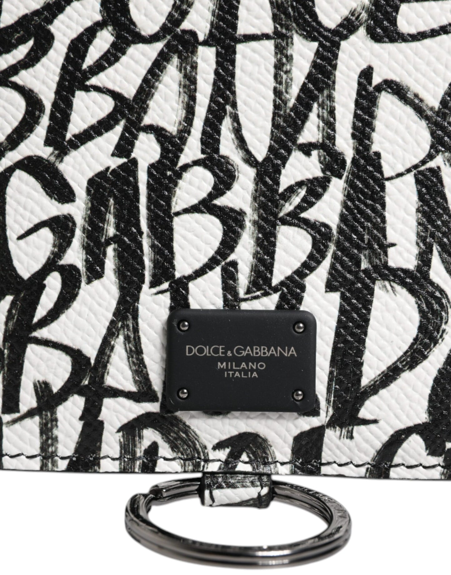 Dolce & Gabbana White Leather Lanyard Logo Print Card Holder Wallet