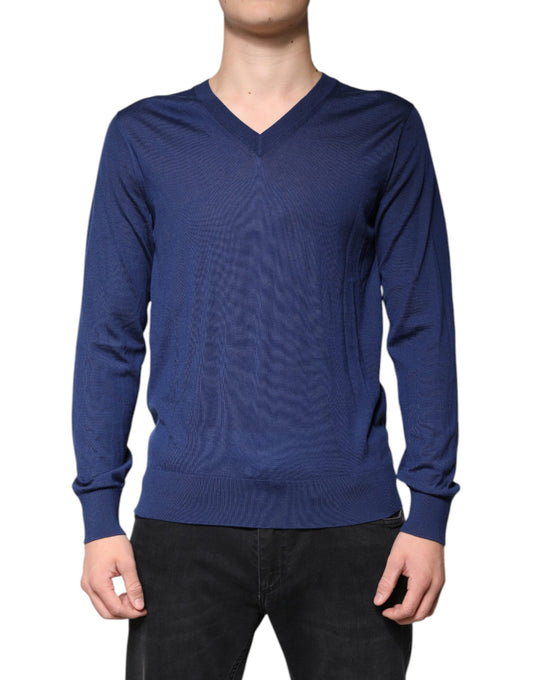 Dolce & Gabbana Navy Blue Cashmere V-neck Pullover Sweater