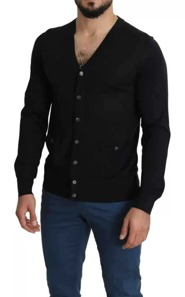 Dolce & Gabbana Black Wool Button Down Men Cardigan Sweater