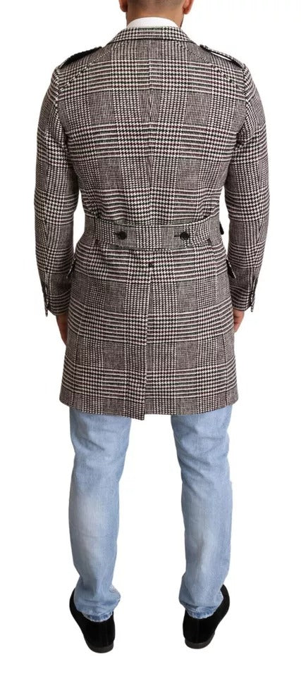 Dolce & Gabbana Gray Check Plaid Long Trench Coat Jacket