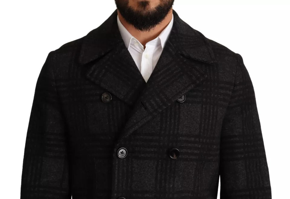 Dolce & Gabbana Black Trench Coat Check Wool Jacket