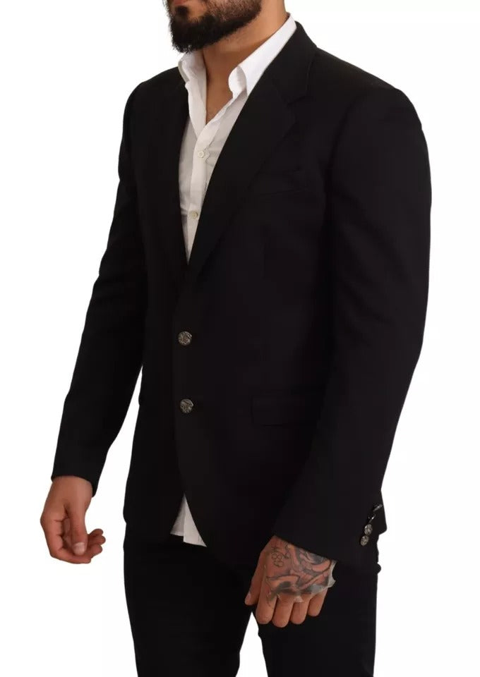 Dolce & Gabbana Black Cotton Slim Fit Coat Blazer Jacket