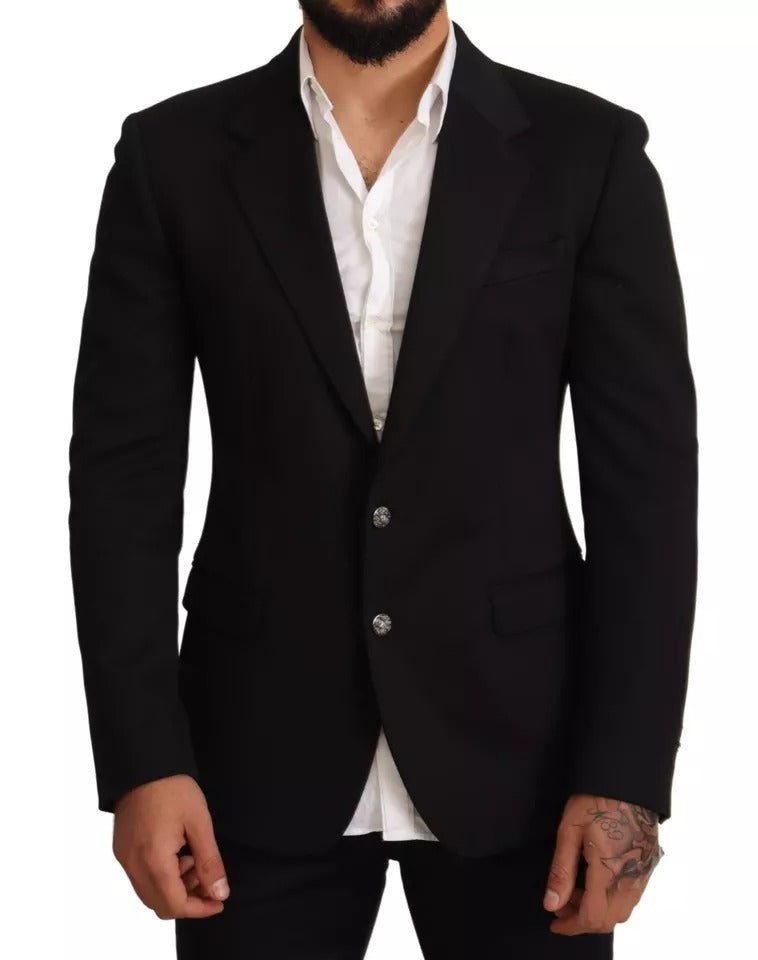 Dolce & Gabbana Black Cotton Slim Fit Coat Blazer Jacket