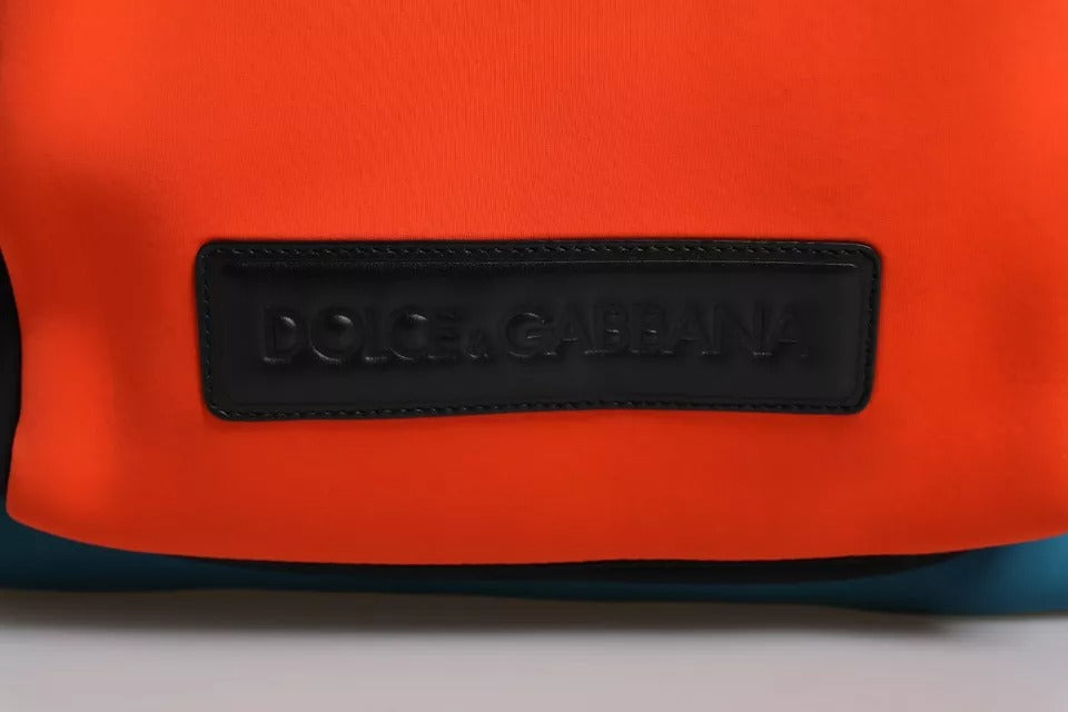 Dolce & Gabbana Blue Orange Nylon Logo Travel School Backpack Bag