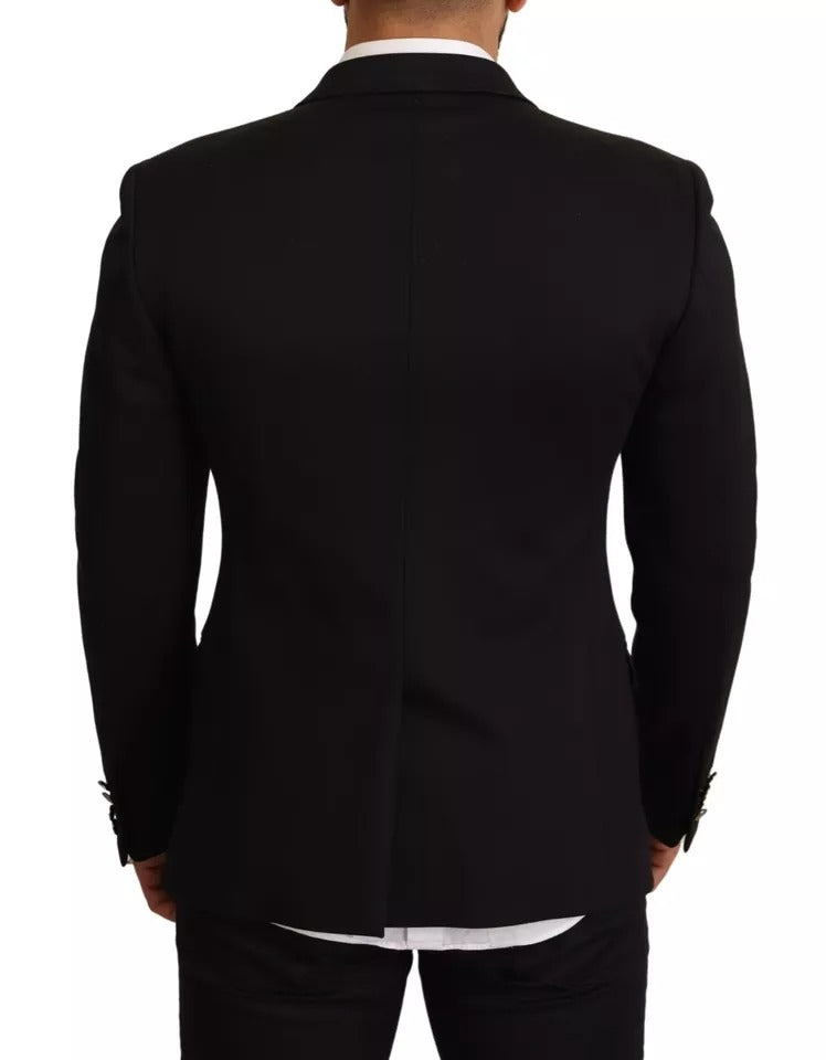 Dolce & Gabbana Black Cotton Slim Fit Coat Jacket Blazer