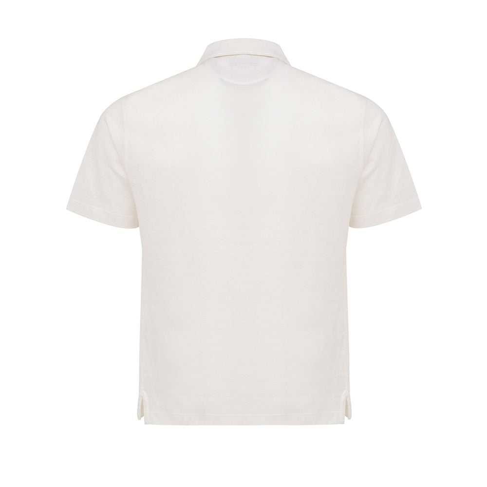 Corneliani White Linen Polo Shirt