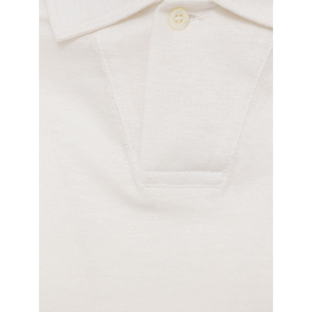 Corneliani White Linen Polo Shirt