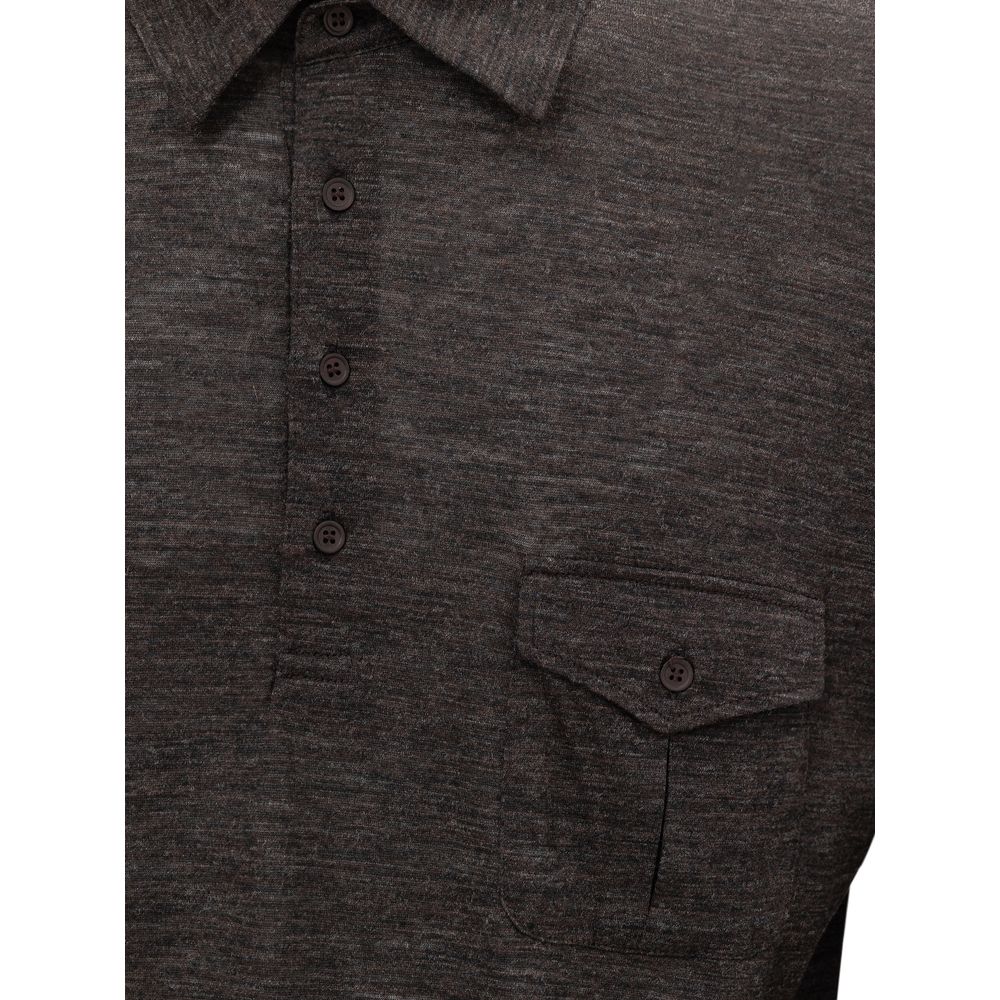 Corneliani Gray Wool Polo Shirt