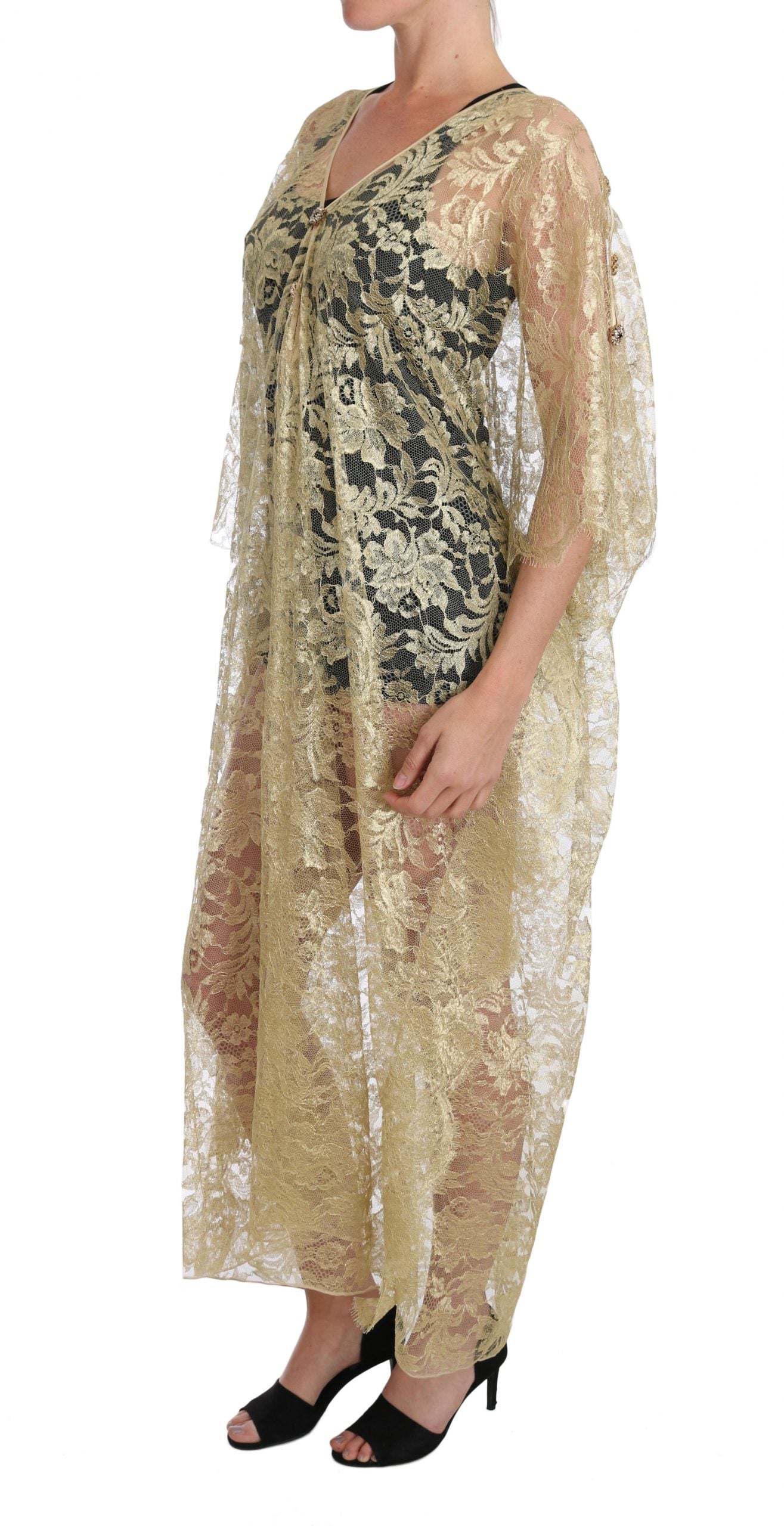 Dolce & Gabbana Golden Floral Lace Kaftan Sundress