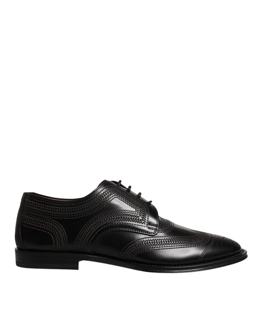 Dolce & Gabbana Black Embroidered Classic Leather Derby Dress Shoes