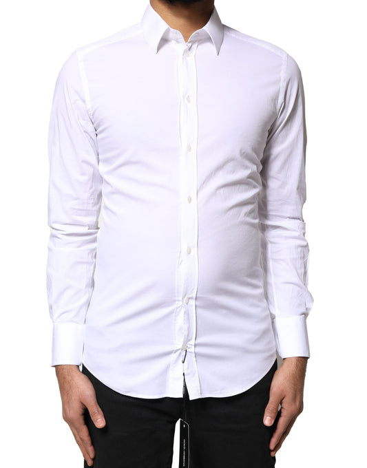 Dolce & Gabbana White GOLD Cotton Long Sleeves Dress Shirt