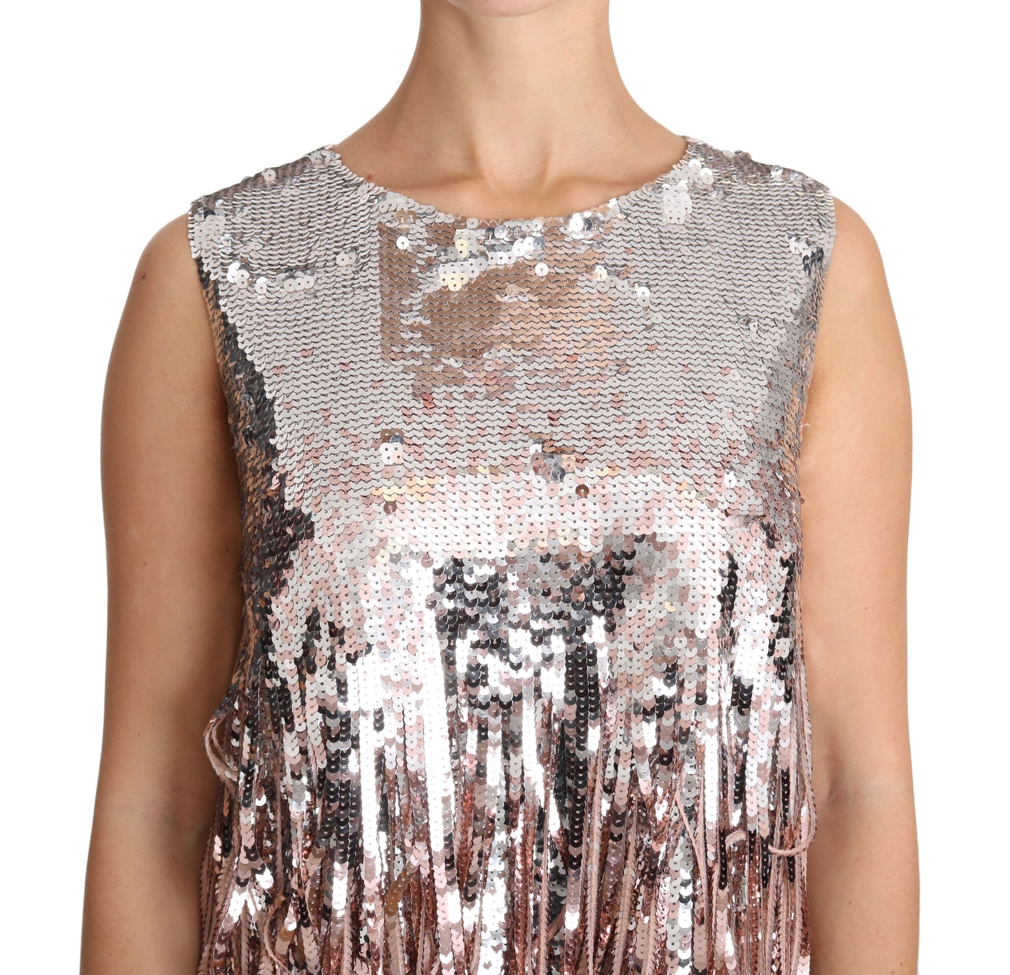 Dolce & Gabbana Golden Pink Sequined Fringe Elegance Top