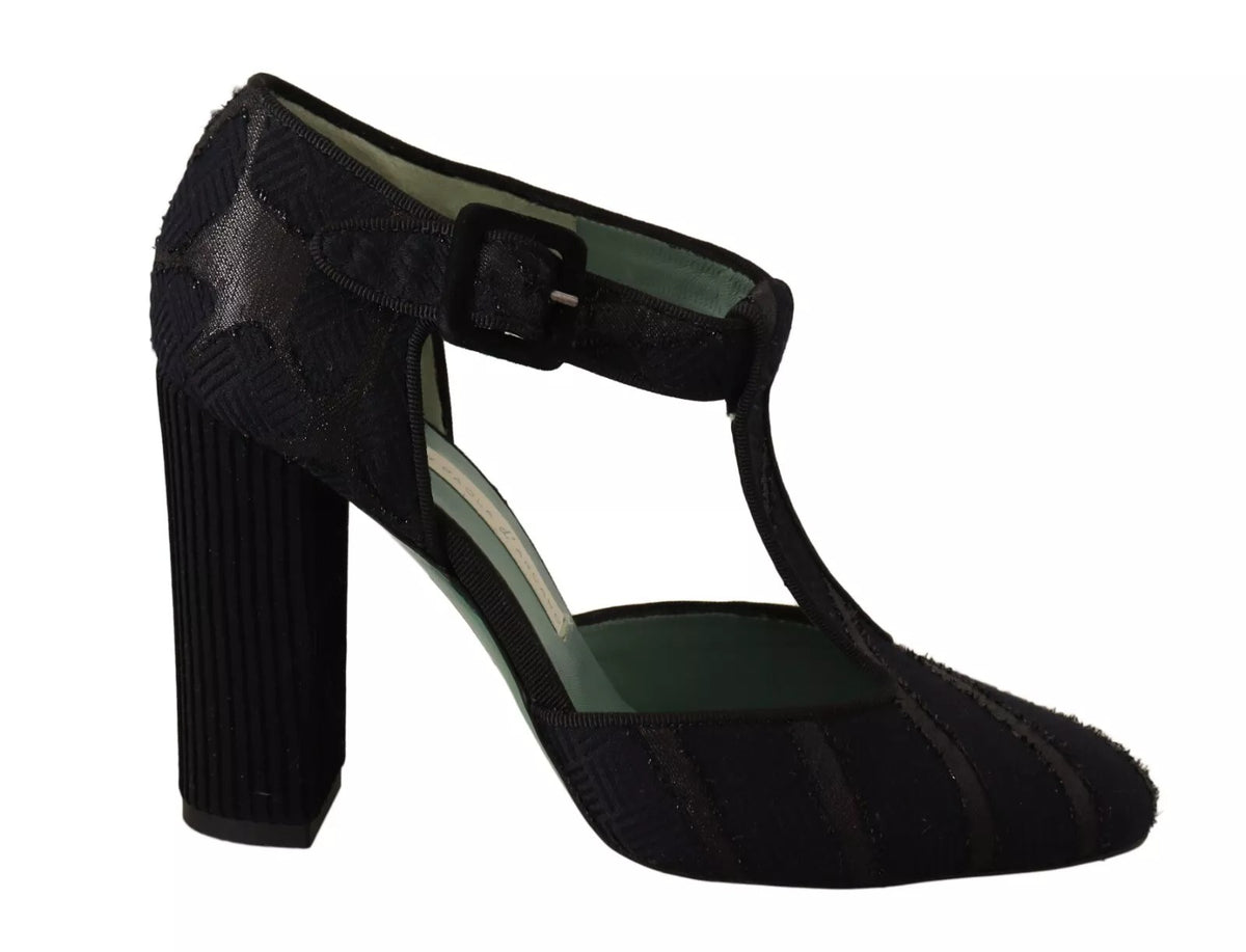 Paola D'Arcano Black Suede Leather Block Heels Sandals Shoes