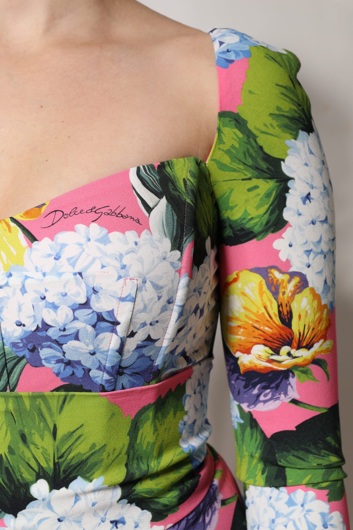 Dolce & Gabbana Multicolor Floral Side Slit Midi Dress