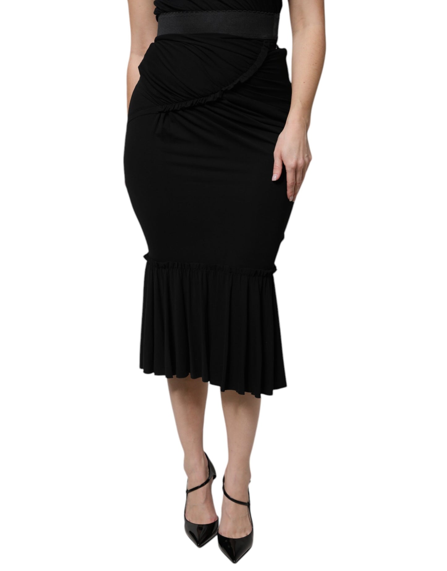 Dolce & Gabbana Black Mermaid Cut High Waist Midi Skirt