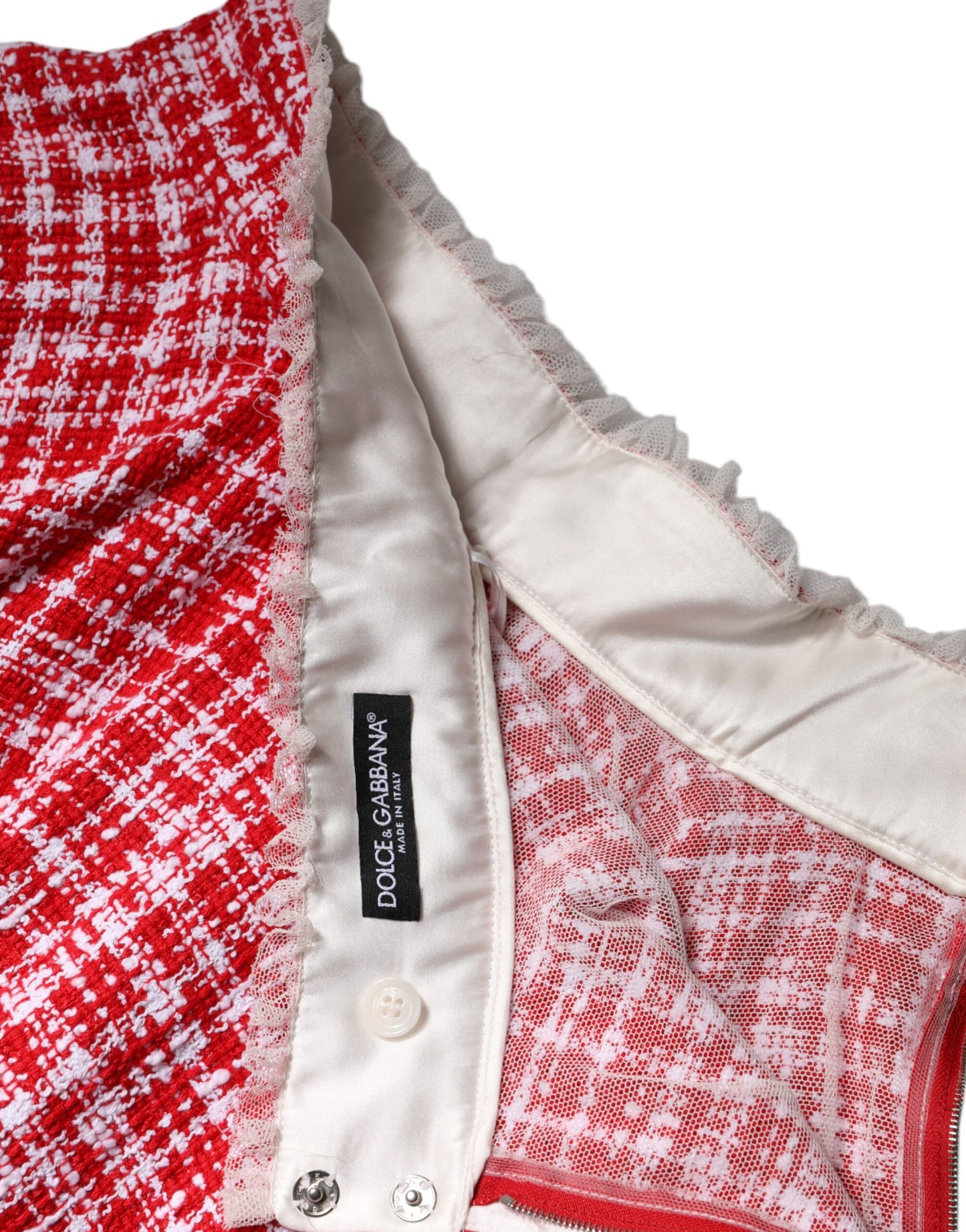 Dolce & Gabbana Red White High Waist A-line Above Knee Skirt