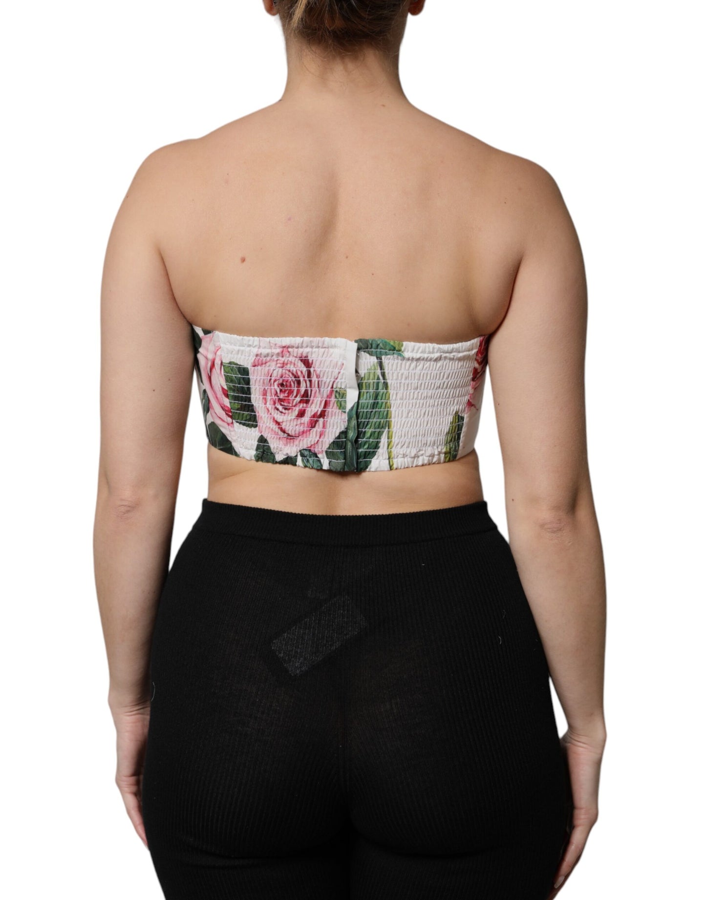 Dolce & Gabbana White Floral Print Cropped Bustier Corset Top