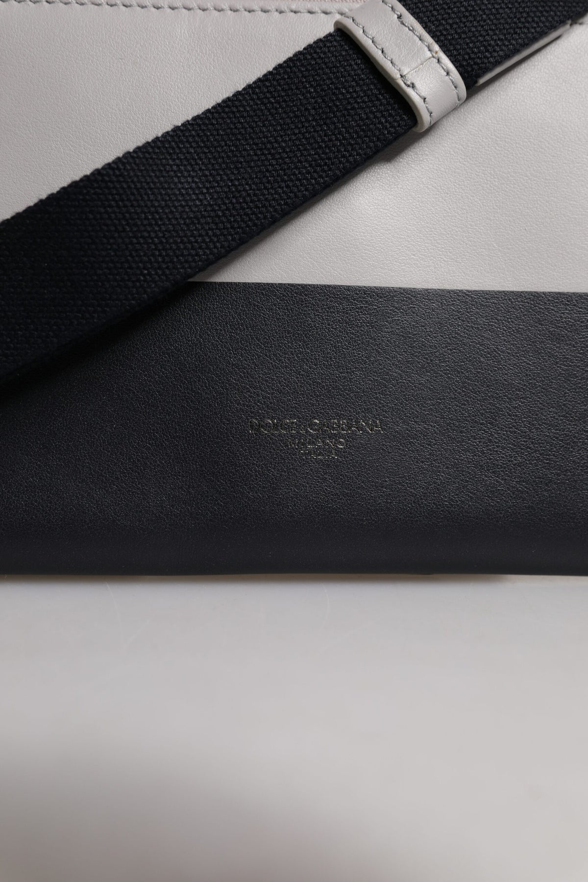 Dolce & Gabbana Black White Leather Logo Embossed Crossbody Bag