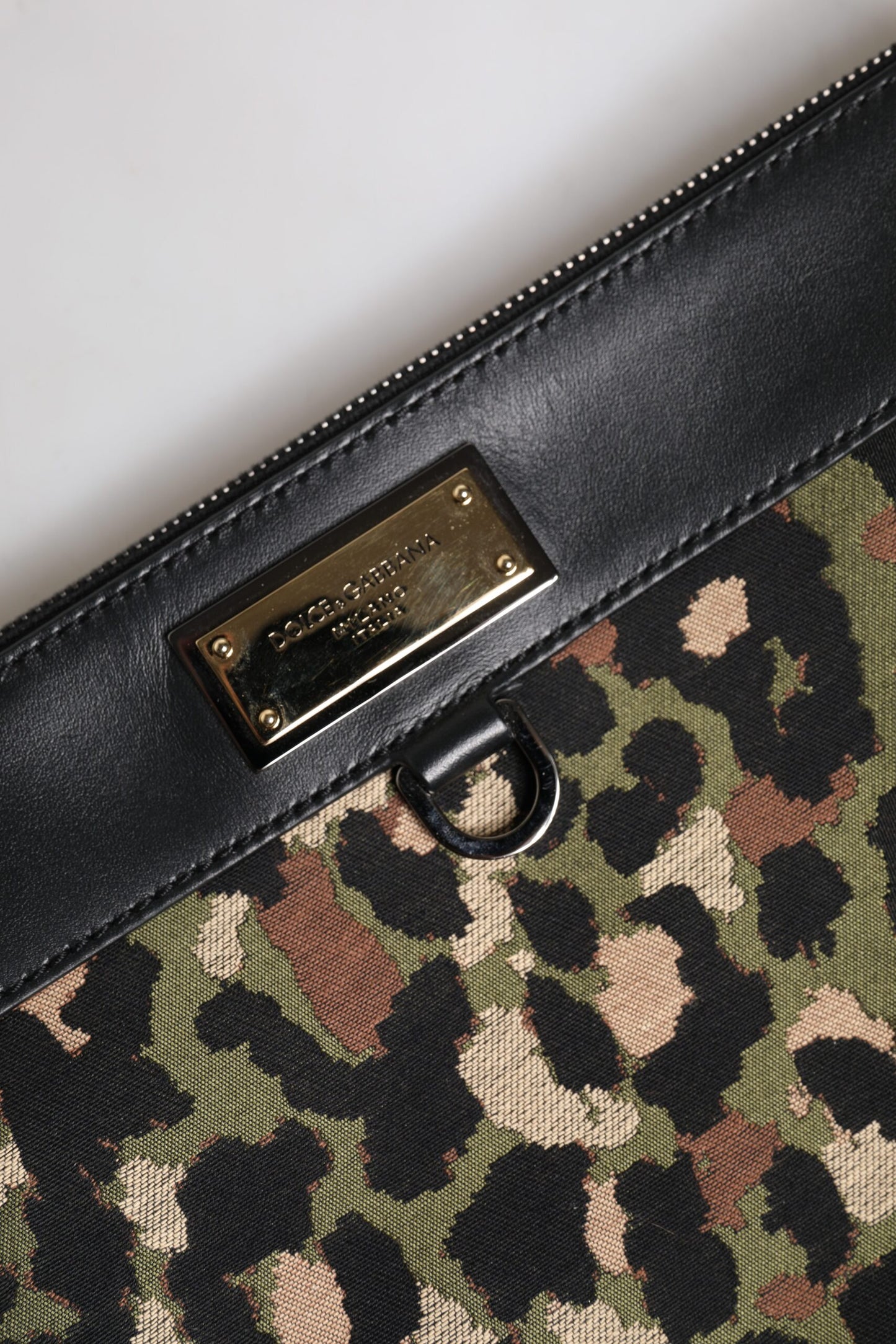 Dolce & Gabbana Multicolor Leopard Jacquard Print Logo Plaque Pouch Bag