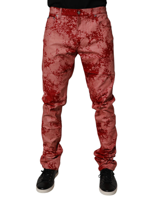 Dolce & Gabbana Red Tie Dye Cotton Skinny Men Denim Jeans