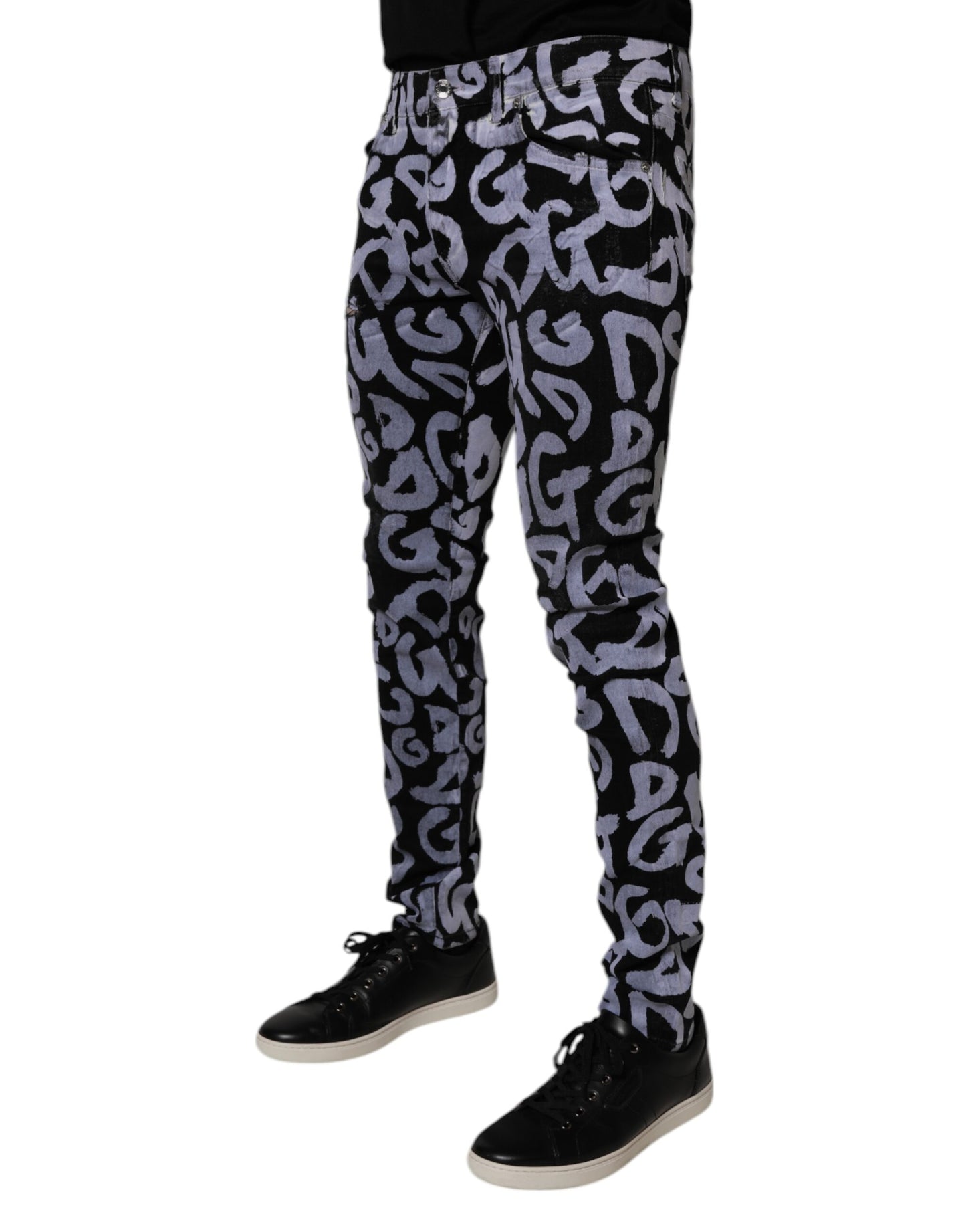 Dolce & Gabbana Black Logo Monogram Cotton Skinny Denim Jeans