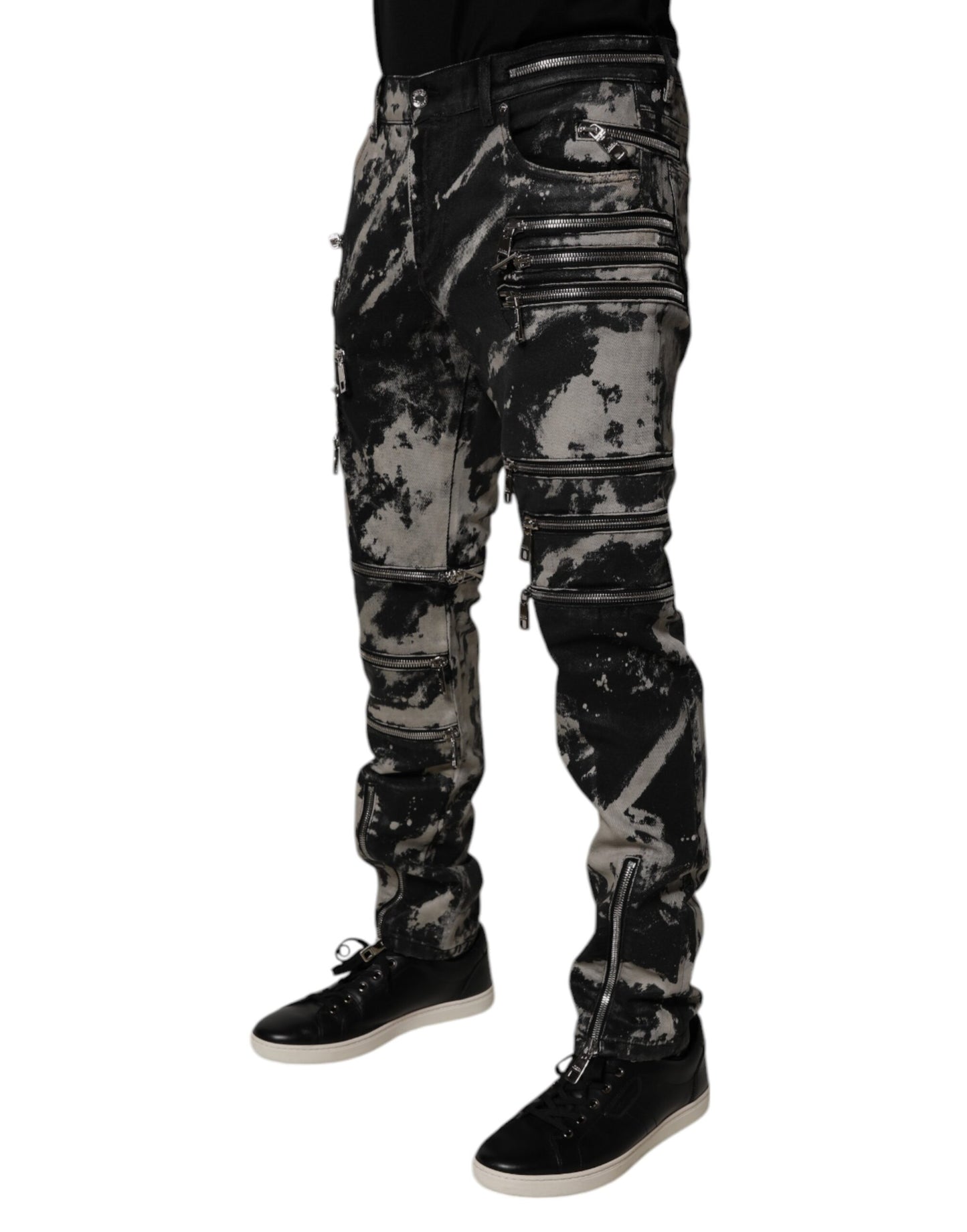 Dolce & Gabbana Black Tie Dye Cotton Skinny Zip Denim Jeans