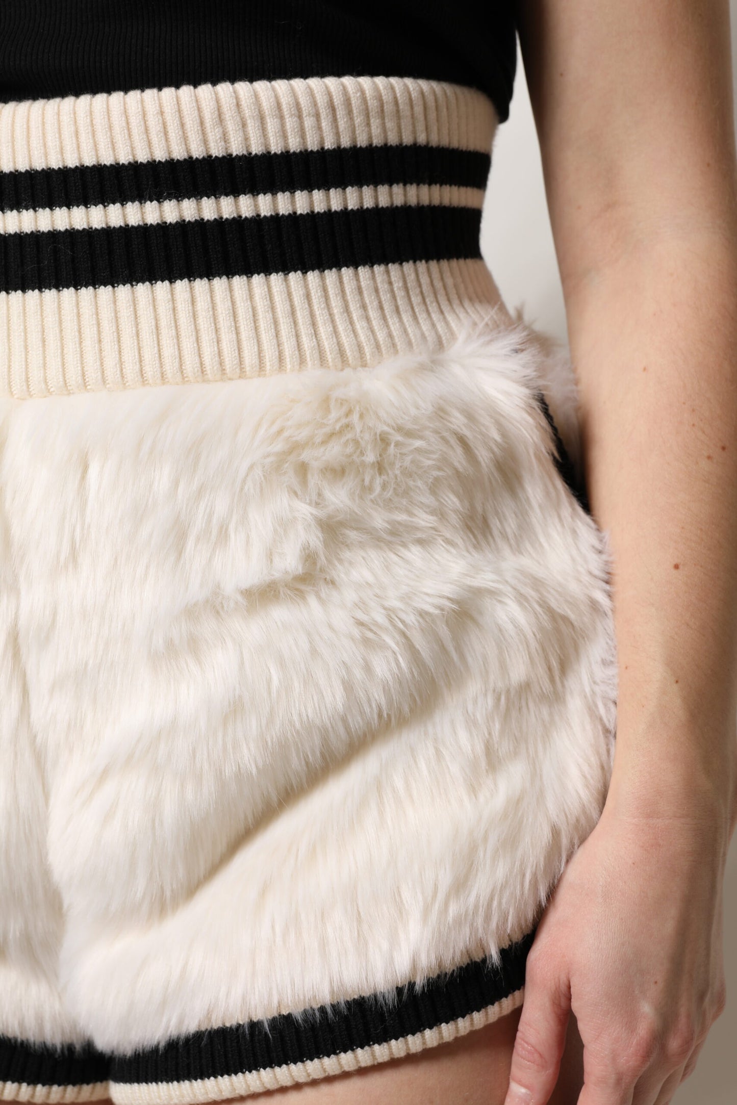 Dolce & Gabbana White Faux Fur High Waisted Hot Pants Short