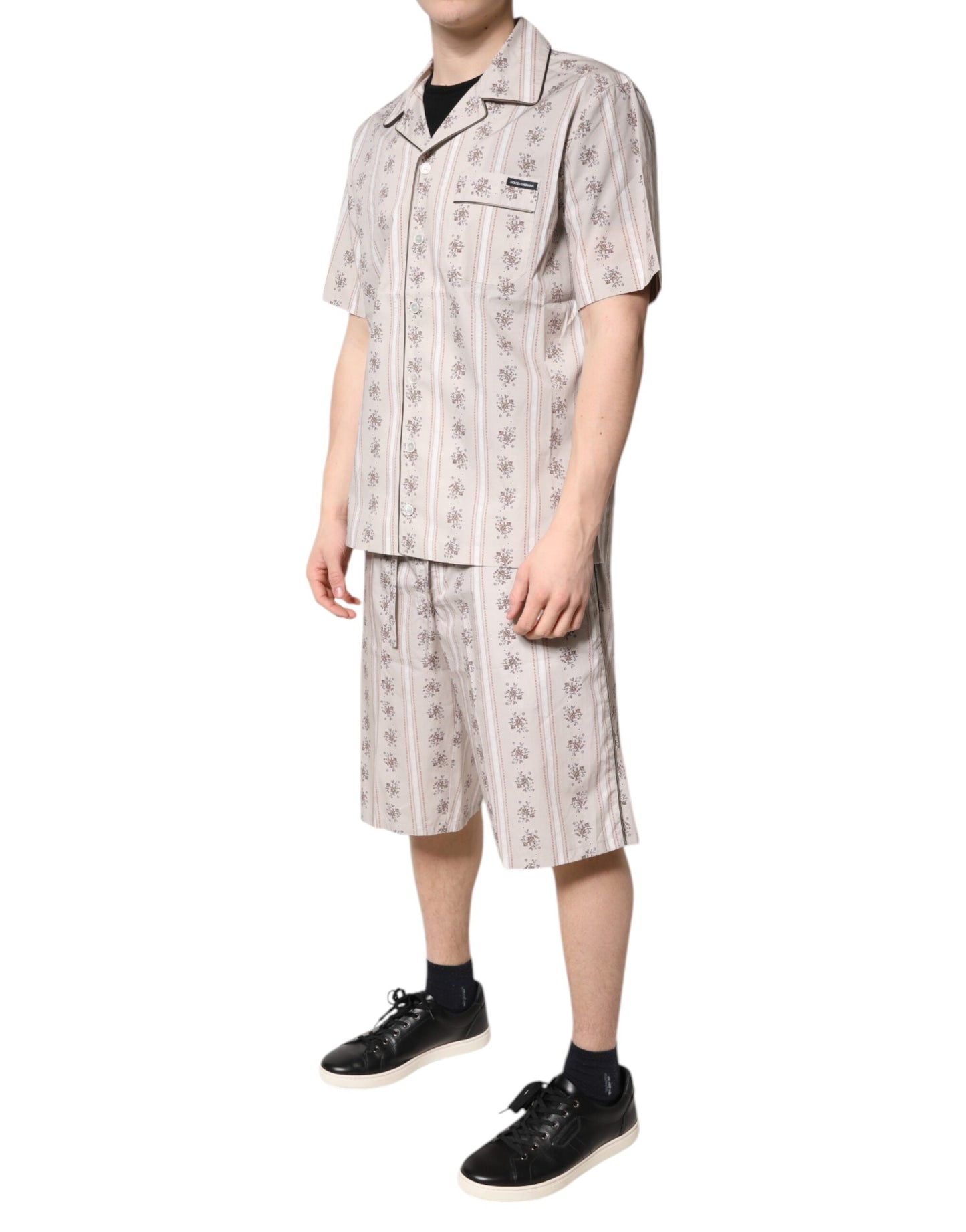 Dolce & Gabbana Beige Floral Print Cotton Men Pajama Set Sleepwear