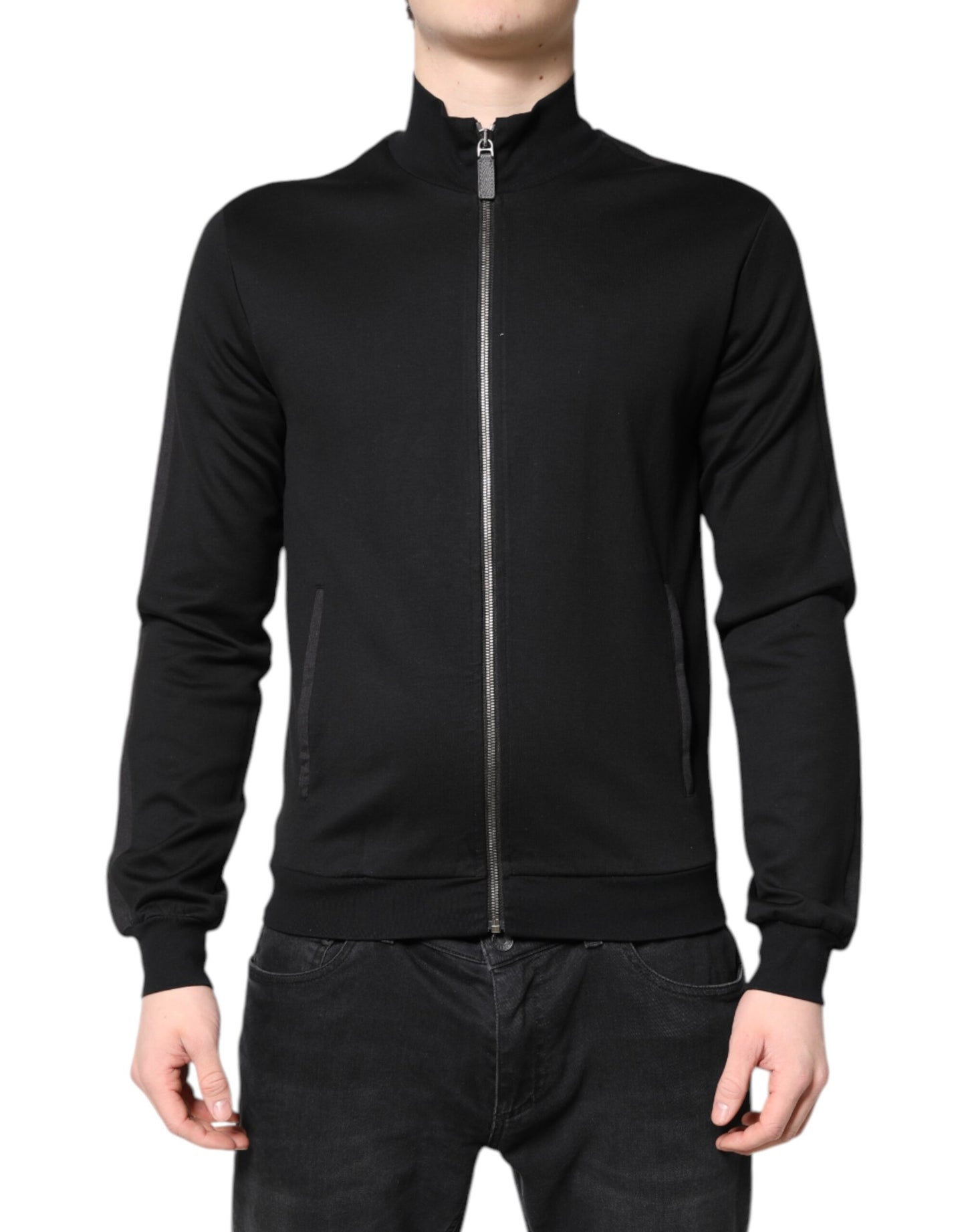 Dolce & Gabbana Black Cotton Logo Full Zip Men Bomber Jacket