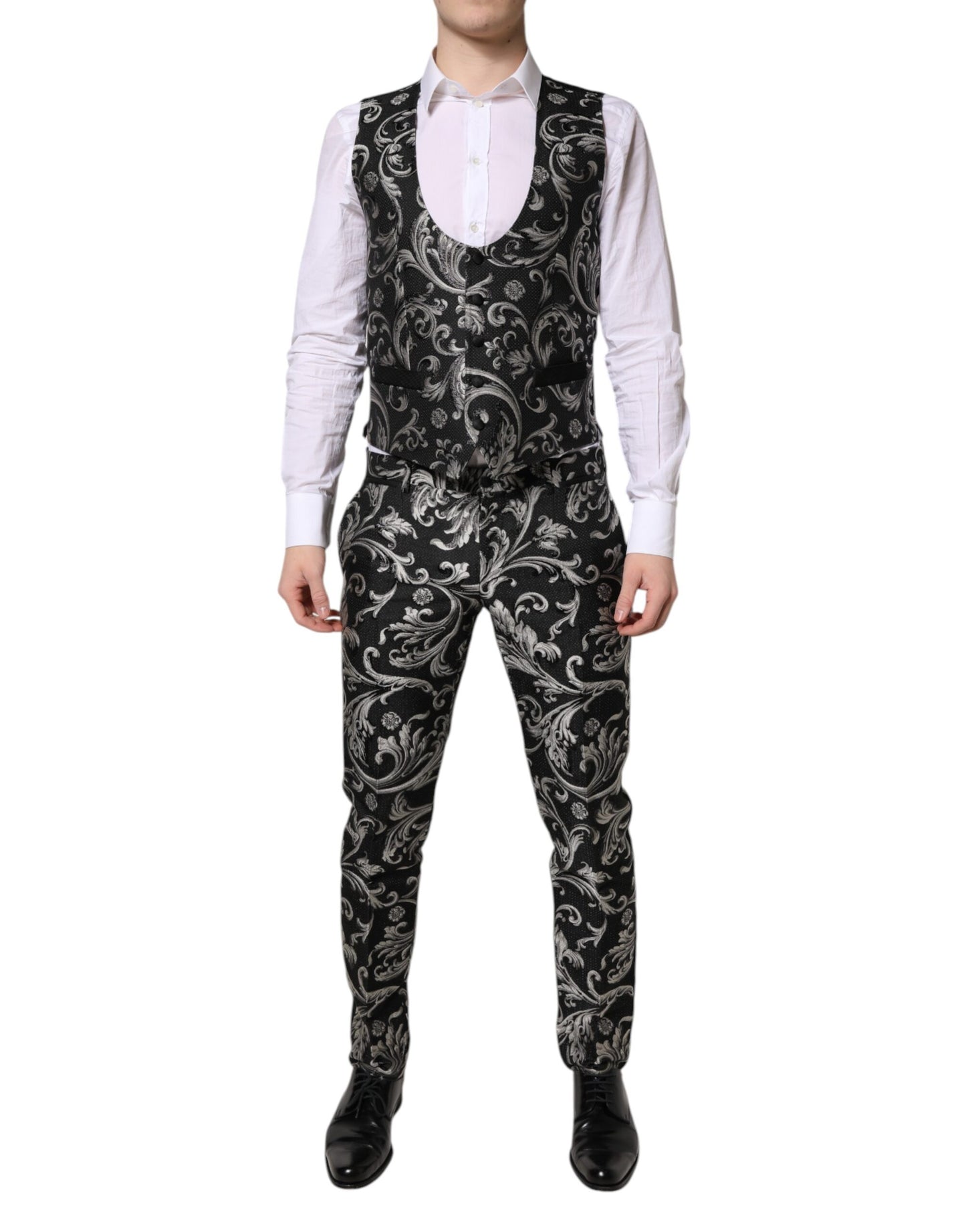 Dolce & Gabbana Black Gray MARTINI Jacquard Men 3 Piece Suit