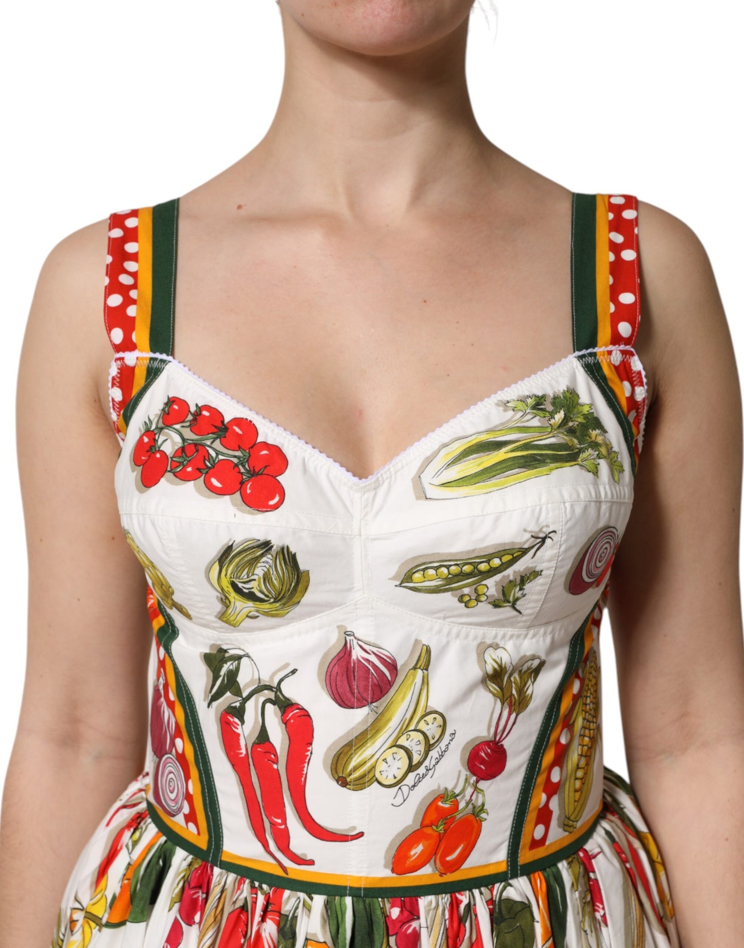 Dolce & Gabbana White Vegetables Sleeveless A-line Dress
