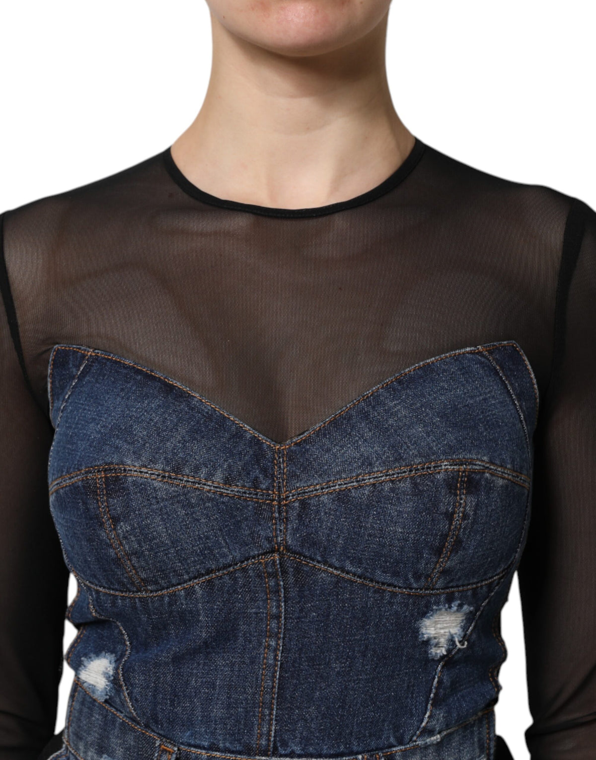 Dolce & Gabbana Black Blue Long Sleeves Denim Mini Dress