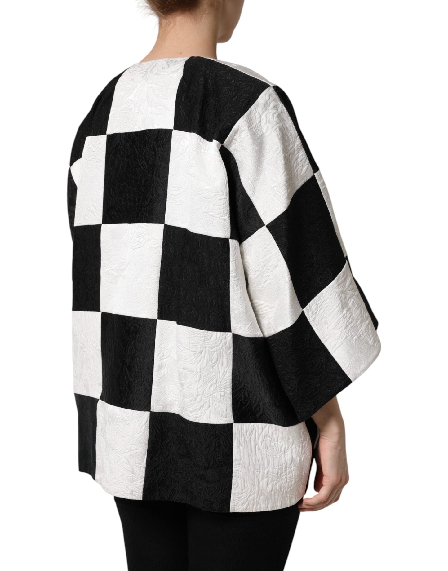 Dolce & Gabbana White Black Patchwork Jacquard Blazer Jacket