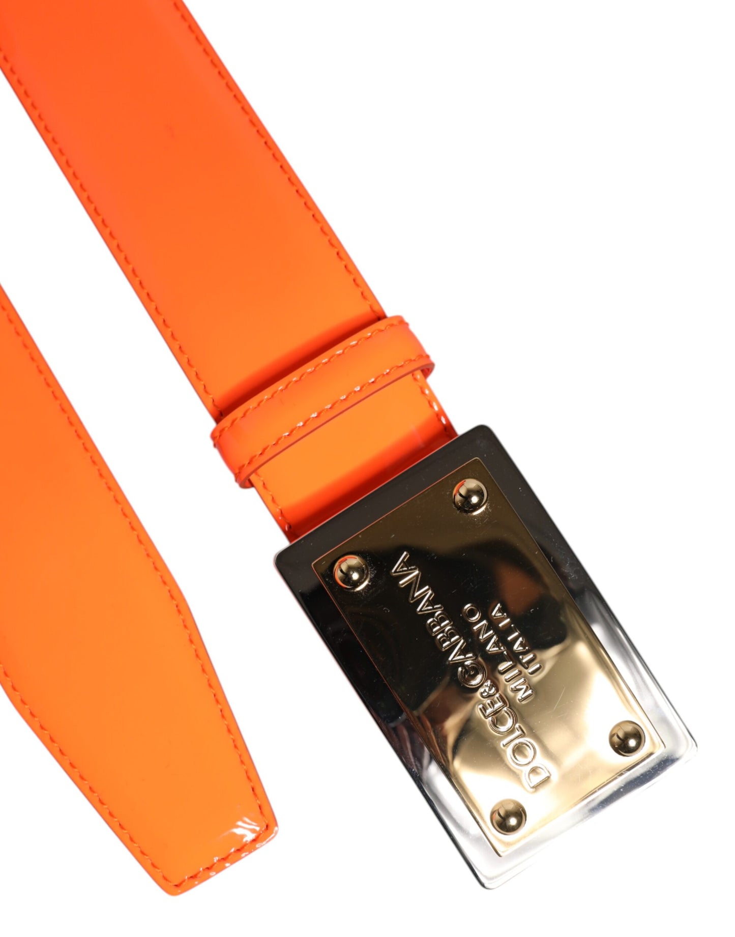 Dolce & Gabbana Orange Gold Tone Metal Logo Buckle Belt