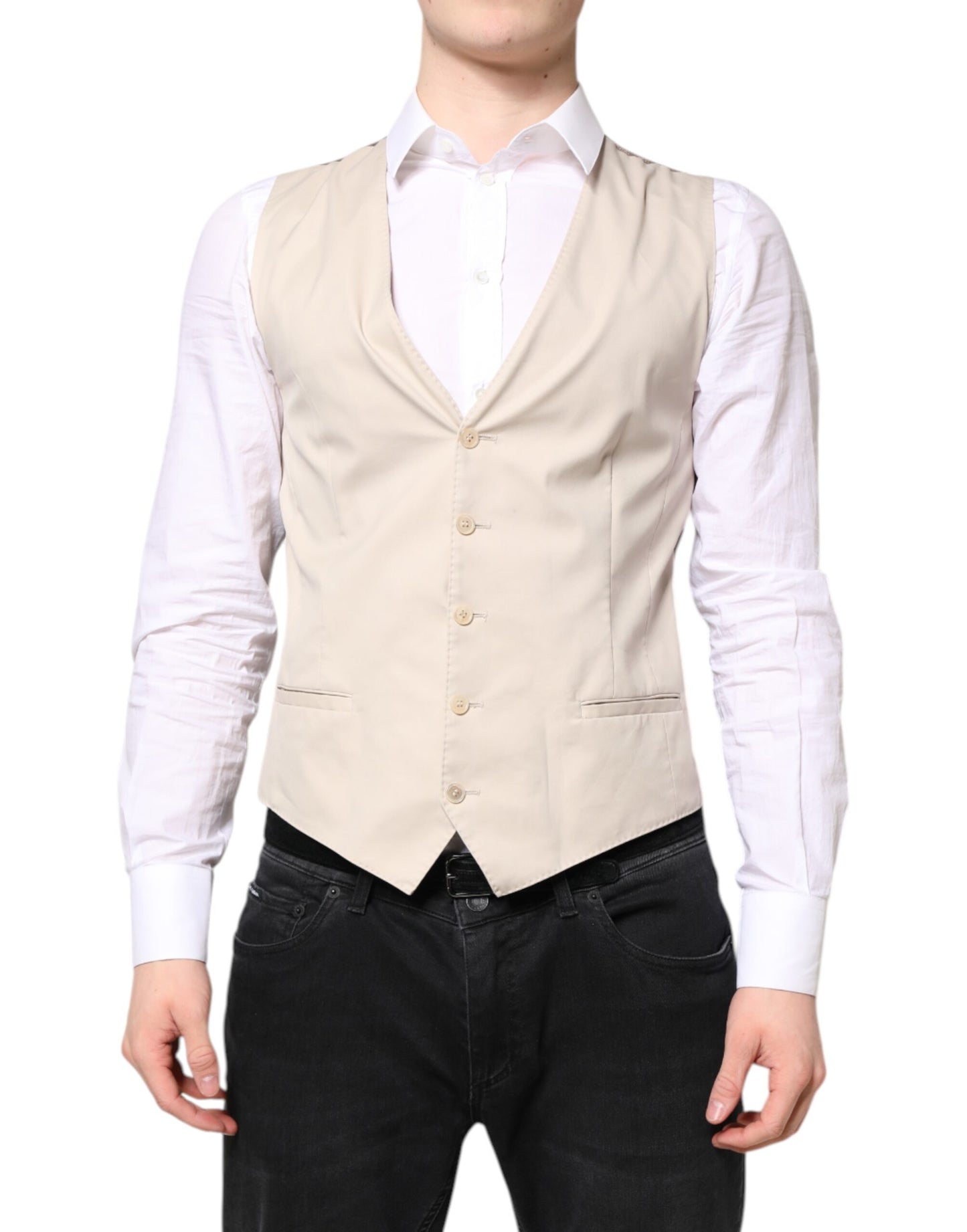 Dolce & Gabbana Beige Gray Dress Men Formal Waistcoat Vest