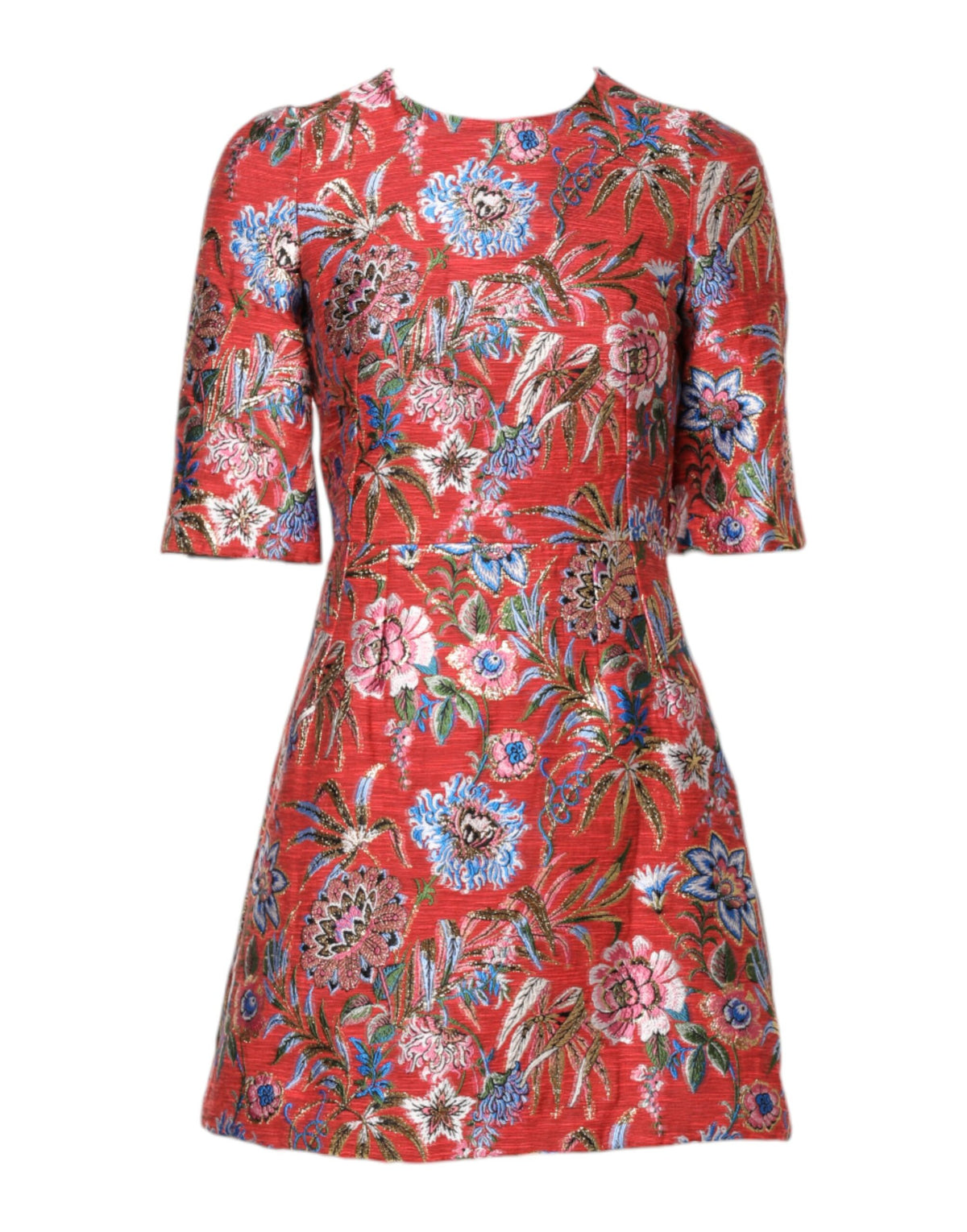 Dolce & Gabbana Red Floral Jacquard A-line Mini Dress