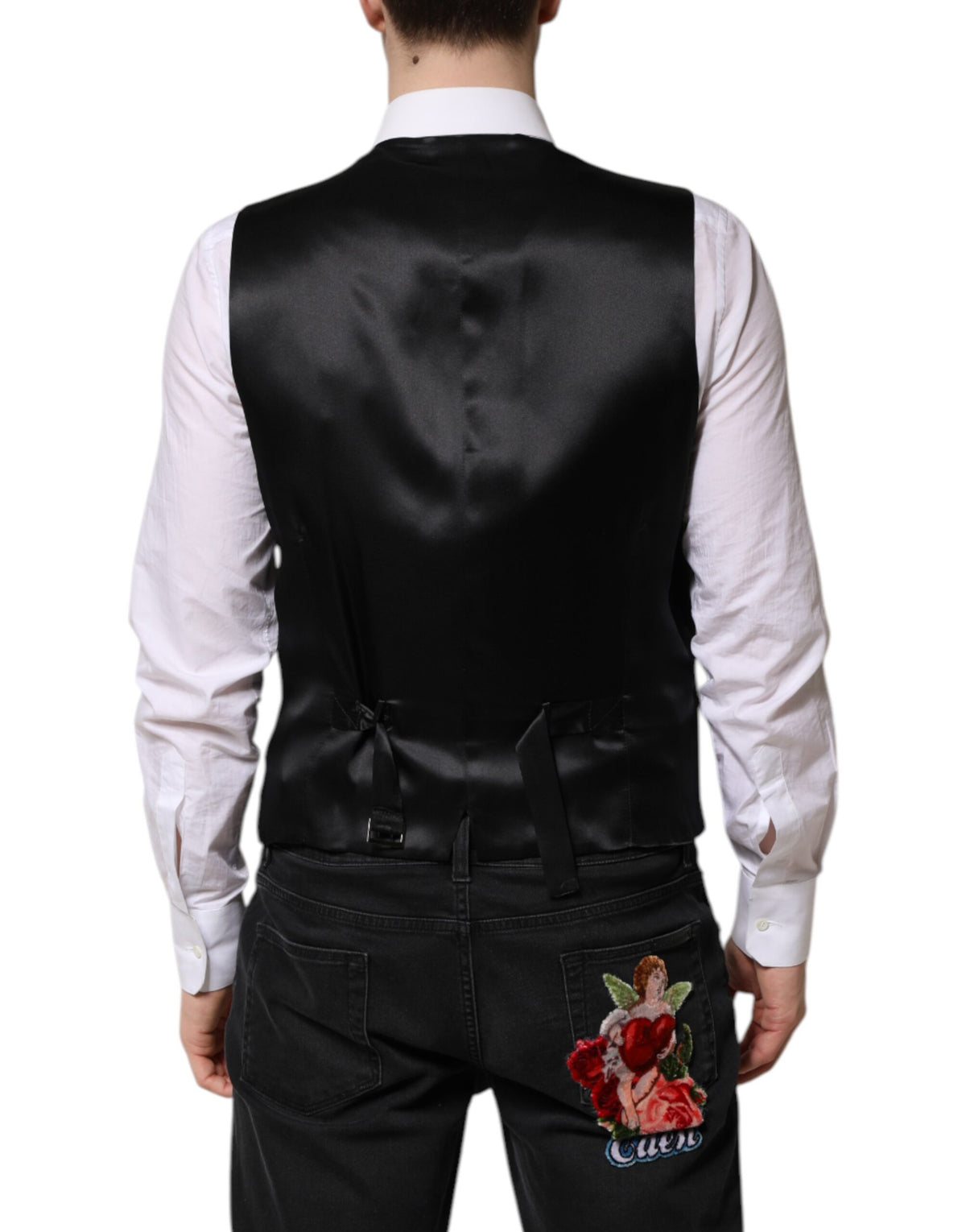 Dolce & Gabbana Black Wool Dress Formal Men Waistcoat Vest