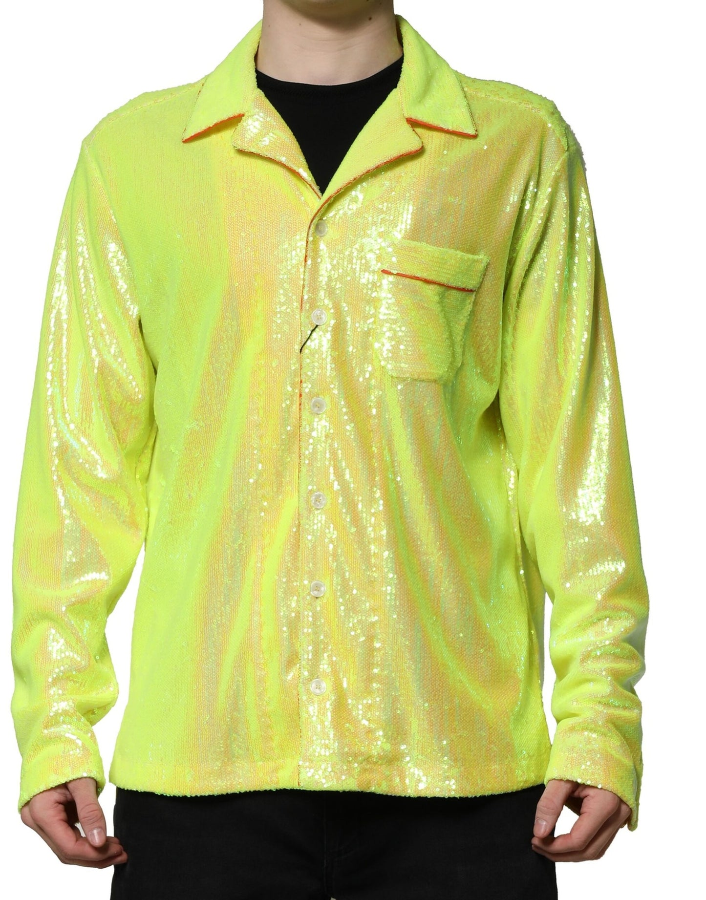 Dolce & Gabbana Yellow Sequin Polyester Lounge Casual Shirt