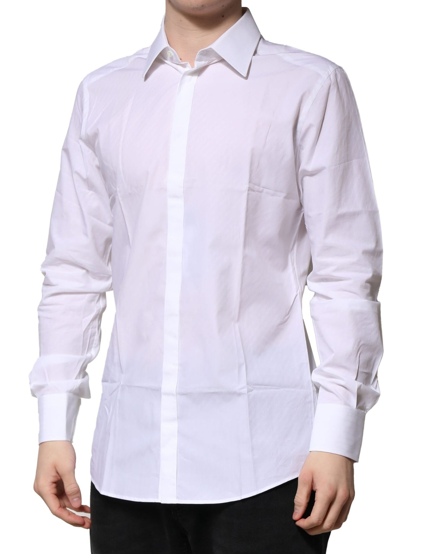 Dolce & Gabbana White Cotton GOLD Long Sleeves Formal Shirt