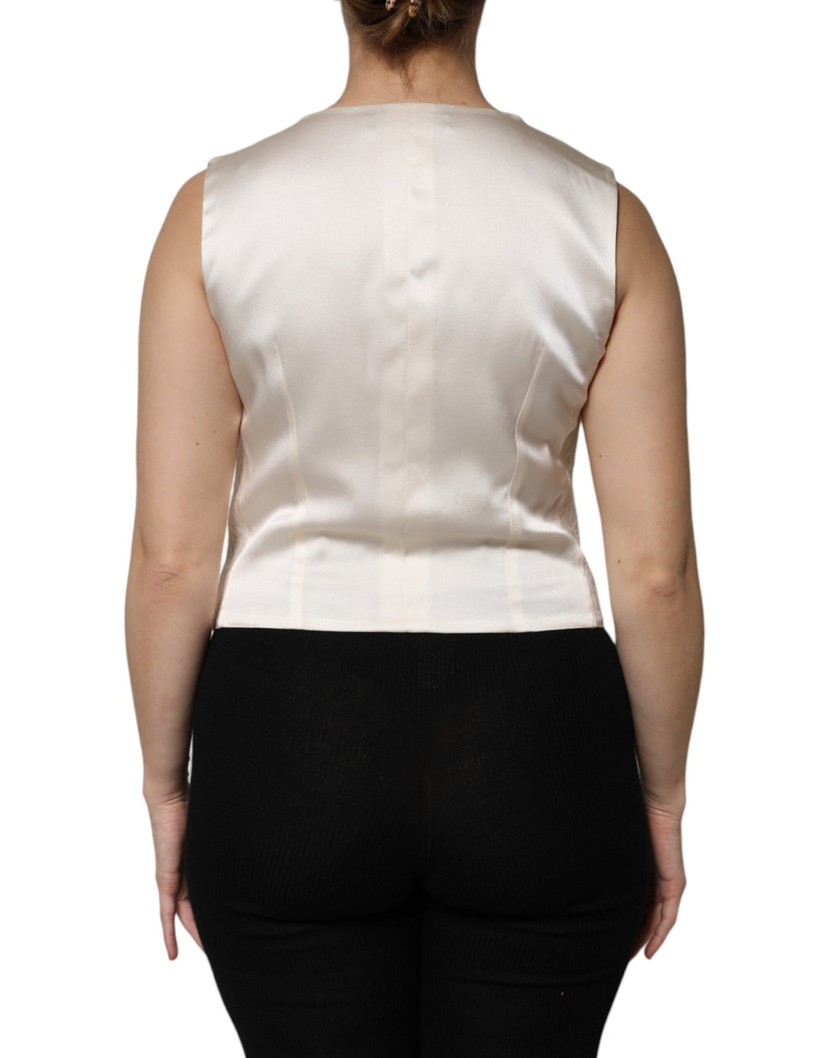Dolce & Gabbana Ivory Cotton Button Down Sleeveless Vest Top